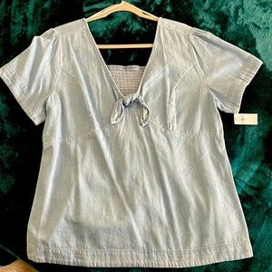 XL denim blouse with back smocking by Old Navy.